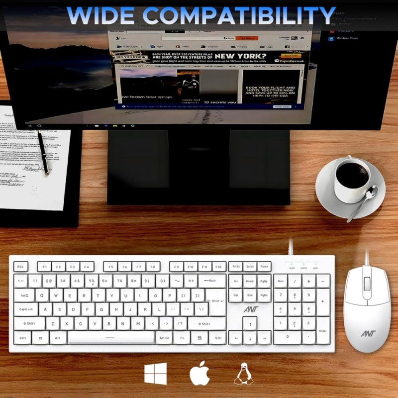 Ant Wired Keyboard and Mouse Combo MASTER10 104 Keys 1200 DPI White