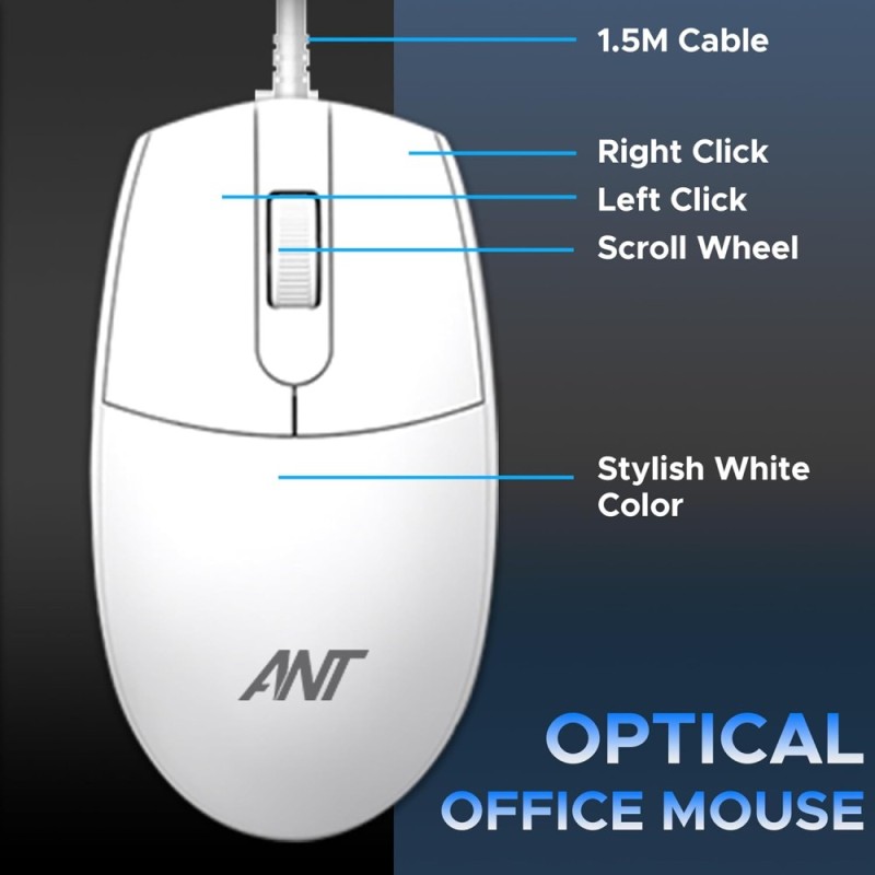 Ant Wired Keyboard and Mouse Combo MASTER10 104 Keys 1200 DPI White