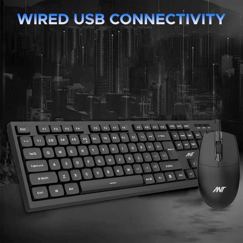 Ant Wired Keyboard and Mouse Combo MASTER10 104 Keys Black