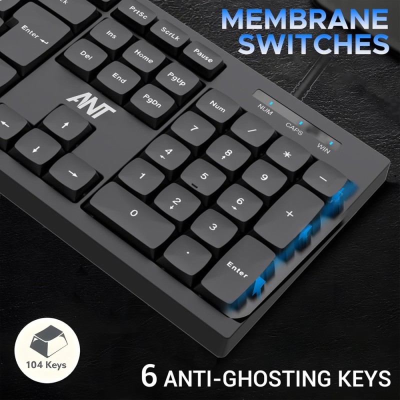 Ant Wired Keyboard and Mouse Combo MASTER10 104 Keys Black
