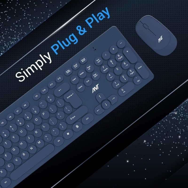 Ant Wireless Keyboard and Mouse Combo Full-Sized QWERTY Blue