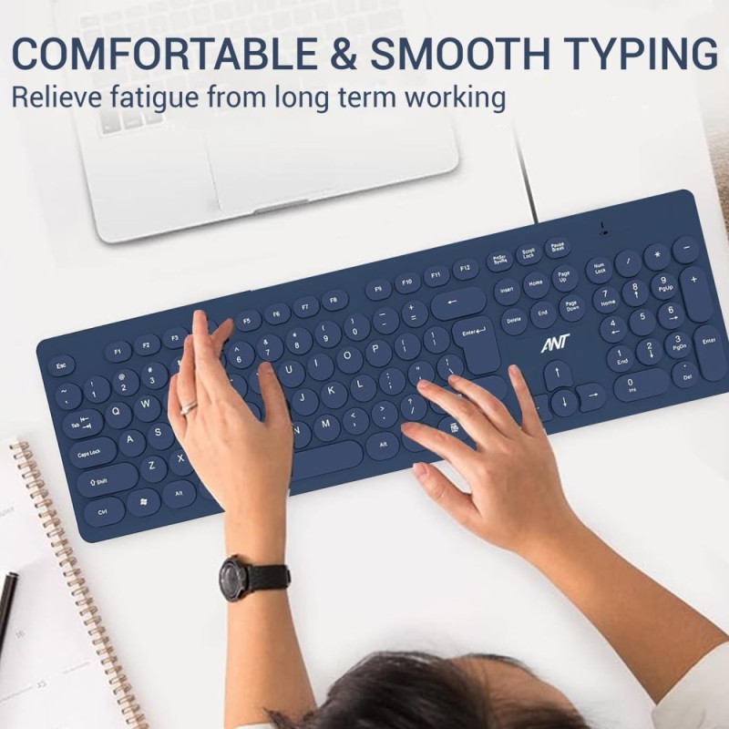 Ant Wireless Keyboard and Mouse Combo Full-Sized QWERTY Blue