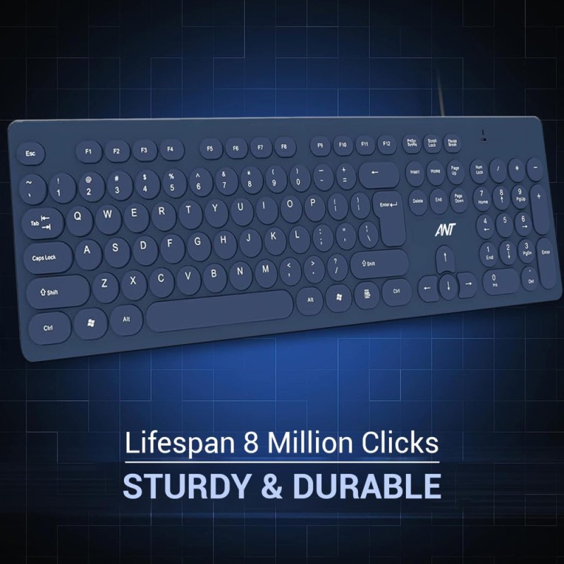 Ant Wireless Keyboard and Mouse Combo Full-Sized QWERTY Blue