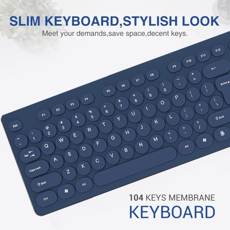 Ant Wireless Keyboard and Mouse Combo Full-Sized QWERTY Blue