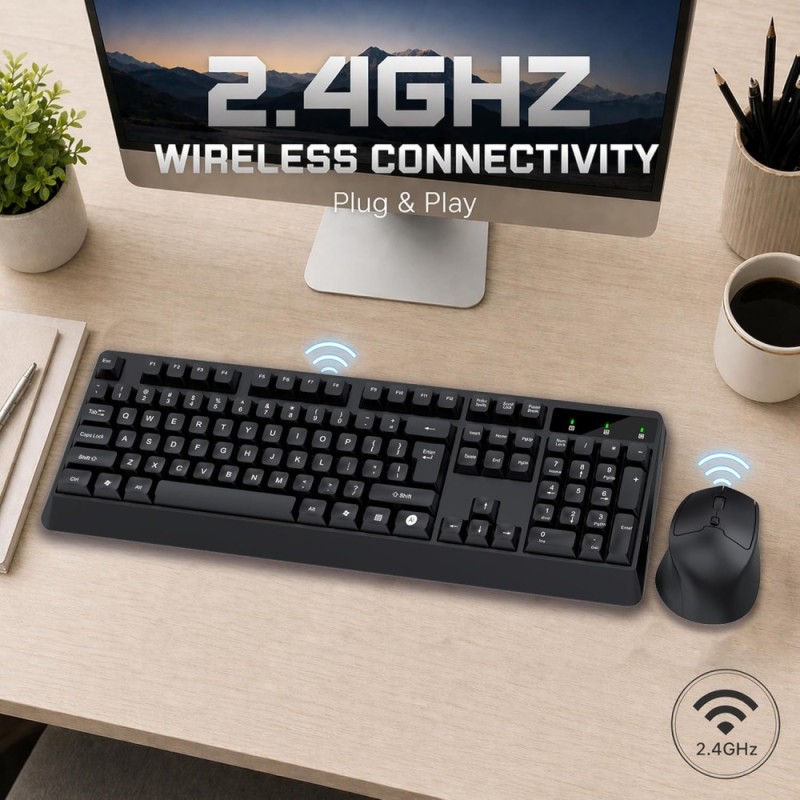 Ant Wireless Keyboard and Mouse Combo Master 35 2.4GHz Full Size 104 Keys AI Shortcut Key Black