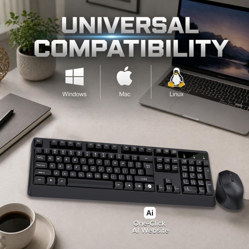 Ant Wireless Keyboard and Mouse Combo Master 35 2.4GHz Full Size 104 Keys AI Shortcut Key Black