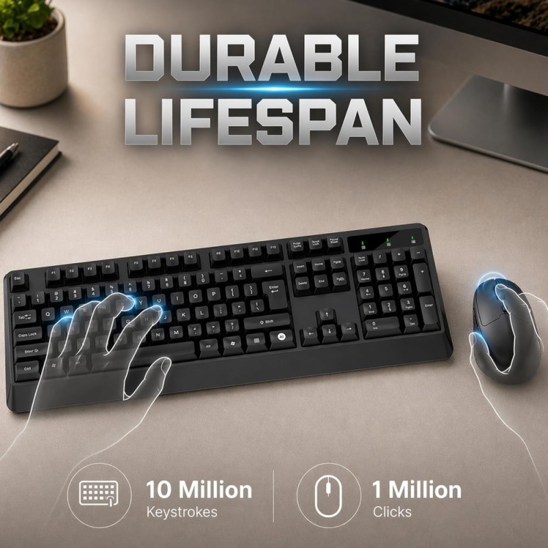 Ant Wireless Keyboard and Mouse Combo Master 35 2.4GHz Full Size 104 Keys AI Shortcut Key Black