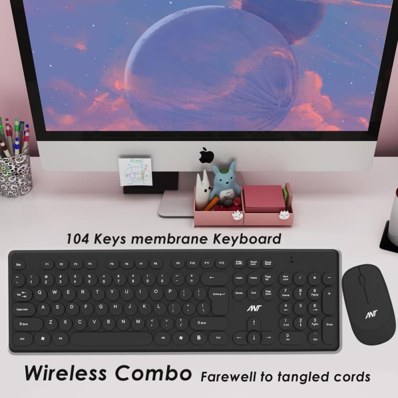Ant Wireless Keyboard and Mouse FKBRI05 104 Keys Black