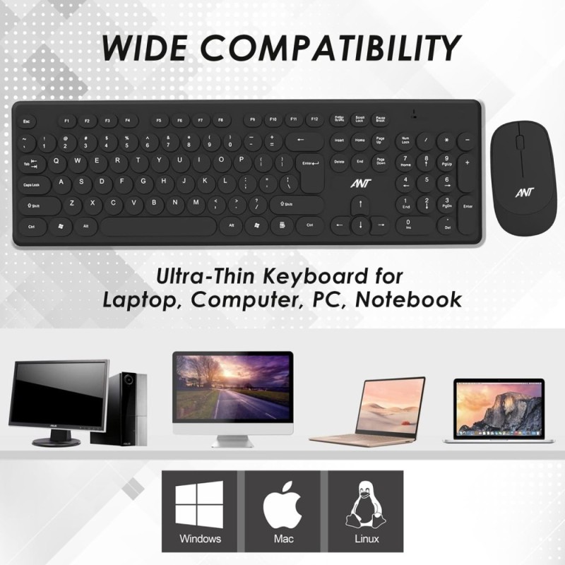 Ant Wireless Keyboard and Mouse FKBRI05 104 Keys Black
