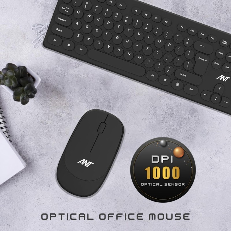 Ant Wireless Keyboard and Mouse FKBRI05 104 Keys Black