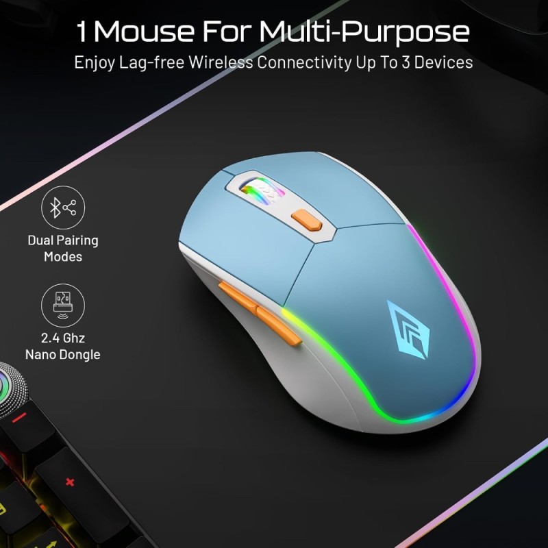 Archer Tech Lab Wireless Gaming Mouse RECURVE 700 Tri-Mode Bluetooth RGB Sky Blue