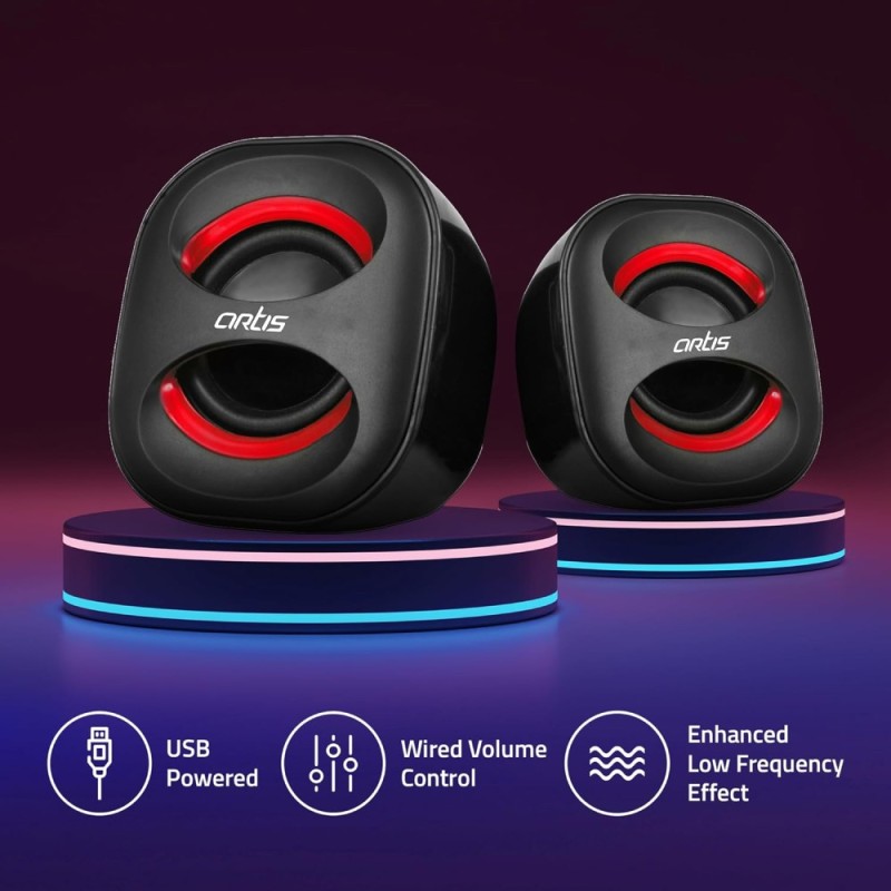 Artis Mini USB Multimedia Speakers ARTIS MINI USB SPEAKER RED 6W RMS Black