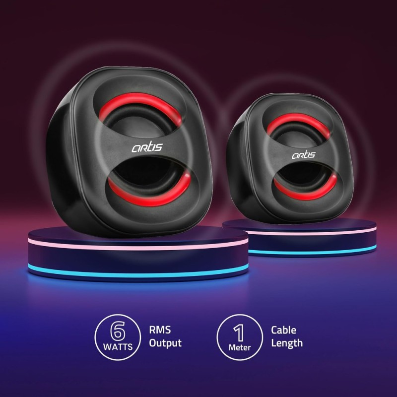 Artis Mini USB Multimedia Speakers ARTIS MINI USB SPEAKER RED 6W RMS Black