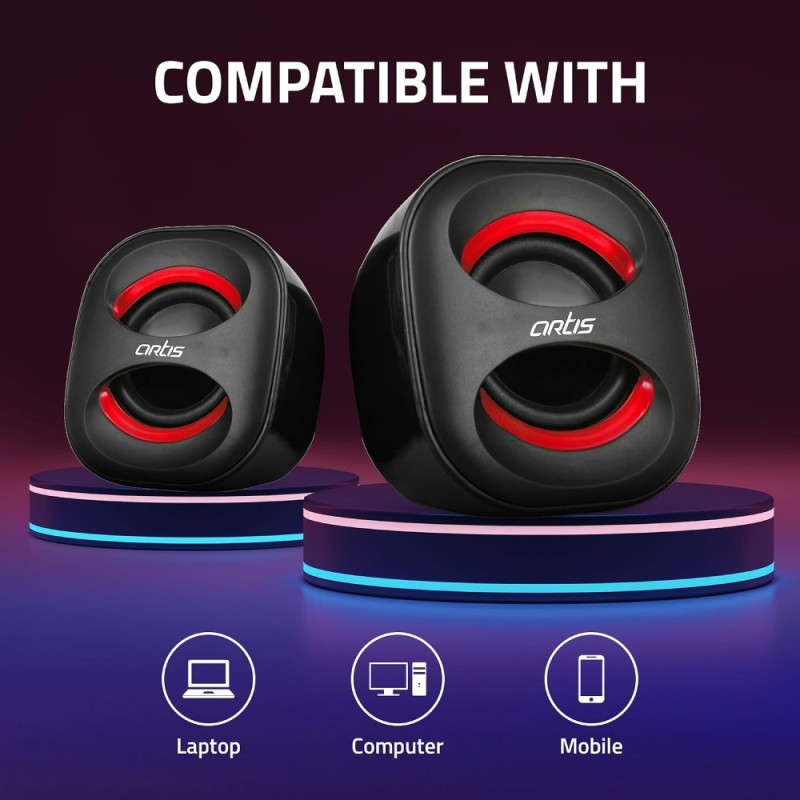 Artis Mini USB Multimedia Speakers ARTIS MINI USB SPEAKER RED 6W RMS Black