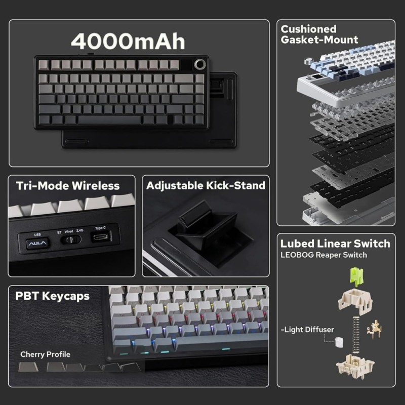 AULA F75 Mechanical Gaming Keyboard 75% Layout RGB Gradient Gray
