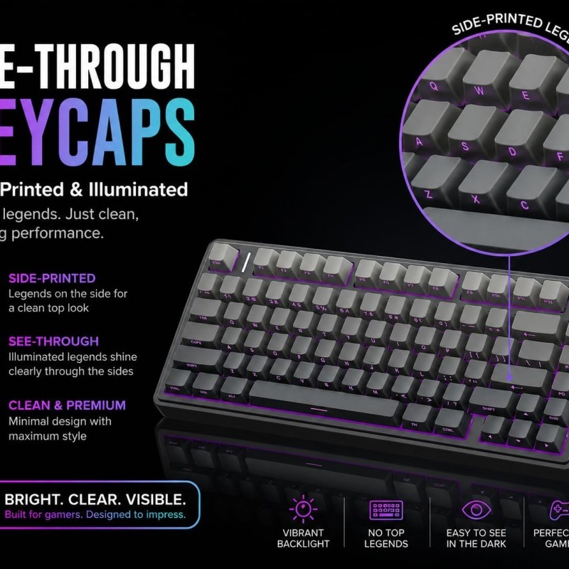 AULA Mechanical Gaming Keyboard F75 Wireless RGB Backlit 75% Layout Side-Engraved Keycaps Gradient-Gray