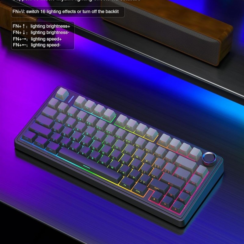 AULA Mechanical Gaming Keyboard F75 Wireless RGB Backlit 75% Layout Side-Engraved Keycaps Gradient-Gray