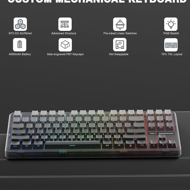 AULA Mechanical Keyboard F87 Tri-Mode BT5.0/2.4GHz/USB-C Gradient Gray
