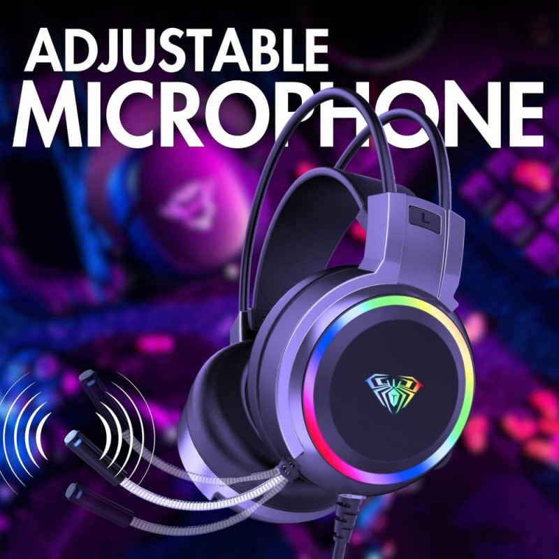AULA S608 Gaming Headset | 50mm Drivers | RGB Lighting | Black
