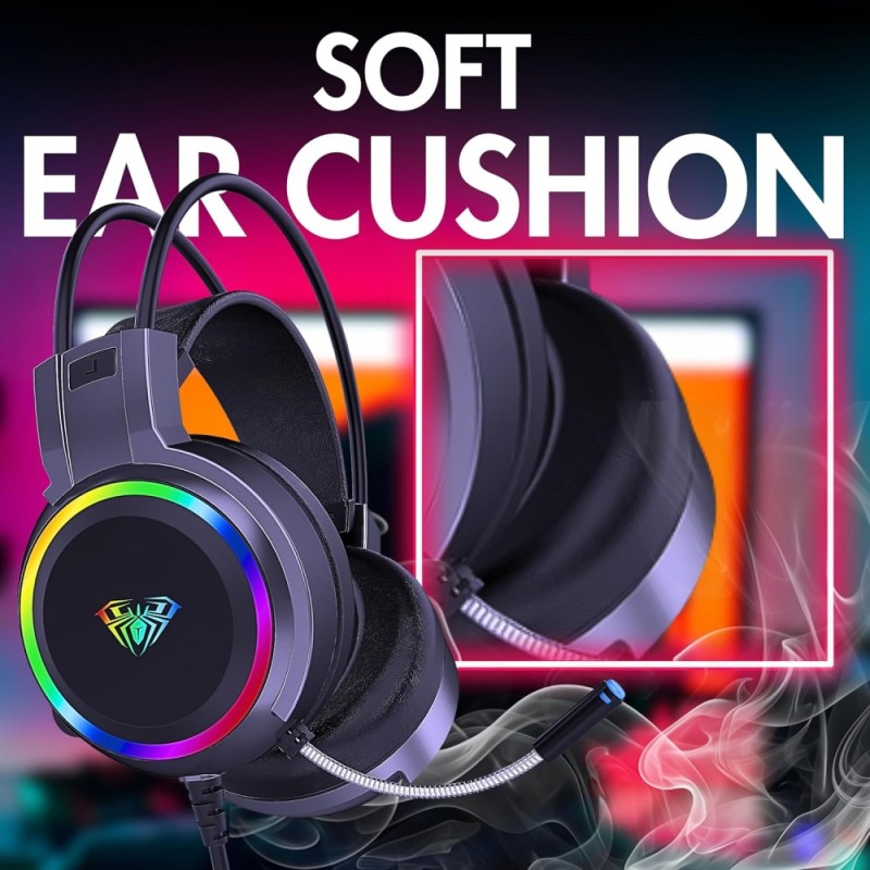 AULA S608 Gaming Headset | 50mm Drivers | RGB Lighting | Black