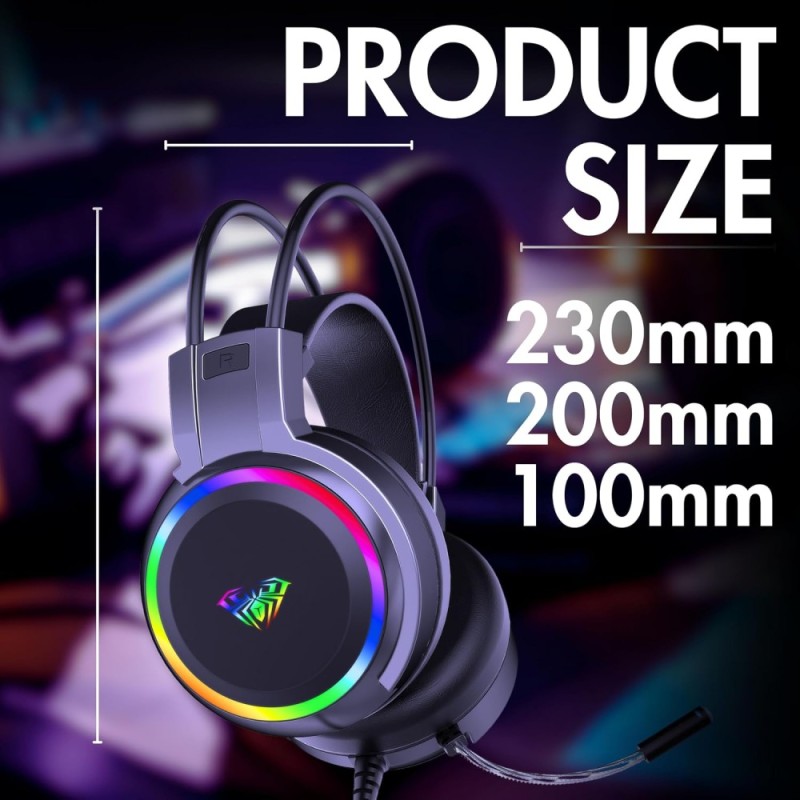 AULA S608 Gaming Headset | 50mm Drivers | RGB Lighting | Black