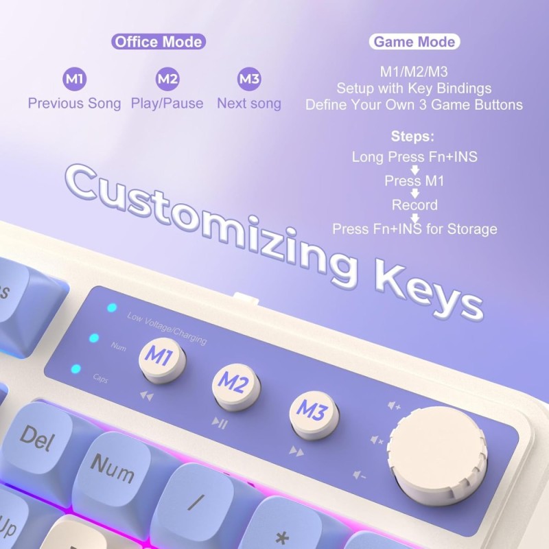 AULA S99 Silicon Membrane Keyboard 3 in 1 Bluetooth/USB-C Purple