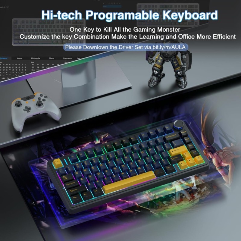 AULA Wireless Mechanical Keyboard F75 75% Tri-mode RGB Thunder Black