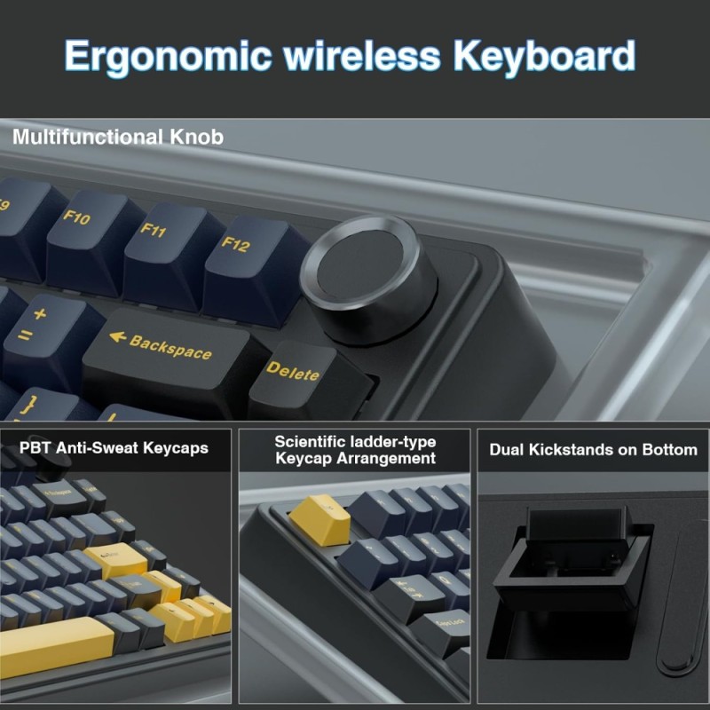 AULA Wireless Mechanical Keyboard F75 75% Tri-mode RGB Thunder Black