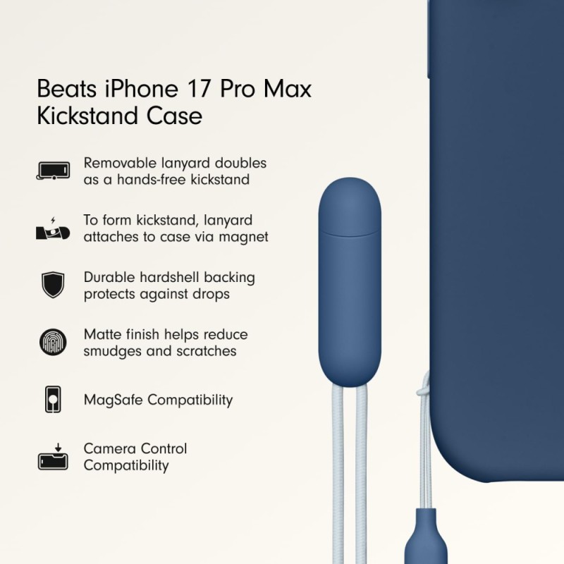 Beats iPhone 17 Pro Max Kickstand Case MGTR4LL/A MagSafe Compatible, Matte Finish, Bedrock Blue
