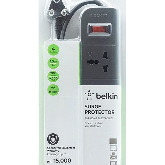 Belkin Extension Board F9E400zb1.5MGRY 4-Socket Surge Protector Gray