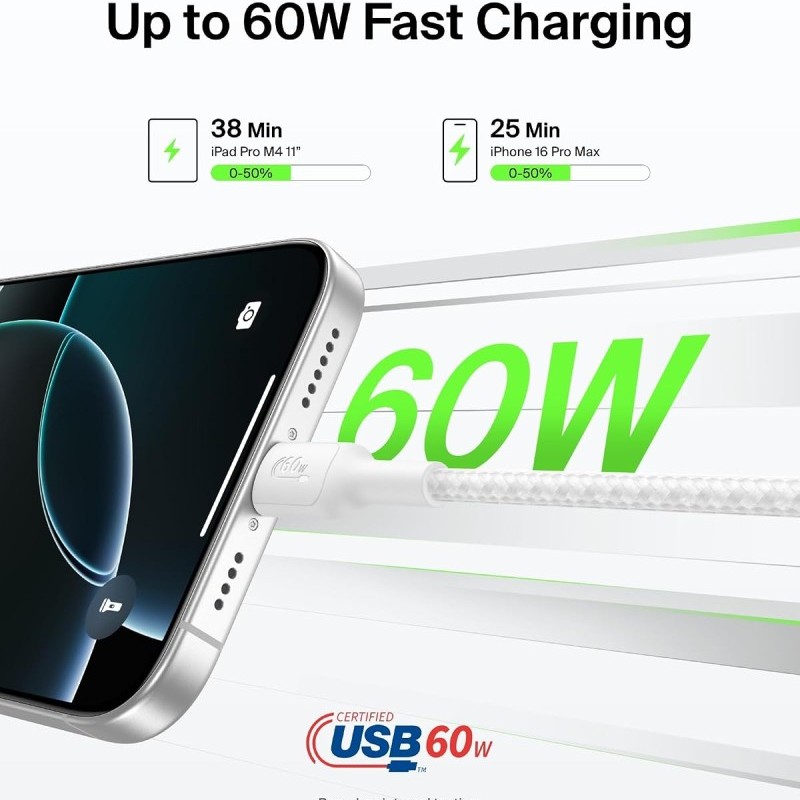 Belkin USB-C to USB-C Cable 60W Fast Charging 2M White