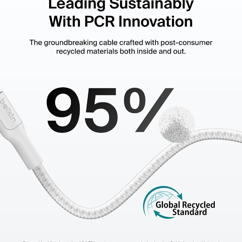 Belkin USB-C to USB-C Cable 60W Fast Charging 2M White