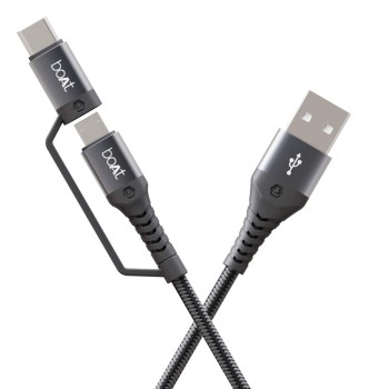 boAt Deuce 300 USB Cable 2 in 1 Type-C & Micro USB 3A Fast Charging Mercurial Black