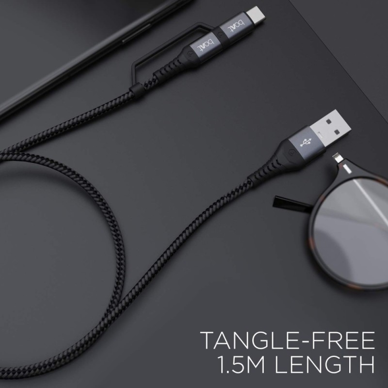 boAt Deuce 300 USB Cable 2 in 1 Type-C & Micro USB 3A Fast Charging Mercurial Black