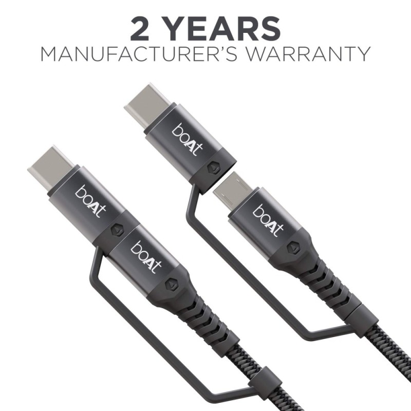 boAt Deuce 300 USB Cable 2 in 1 Type-C & Micro USB 3A Fast Charging Mercurial Black