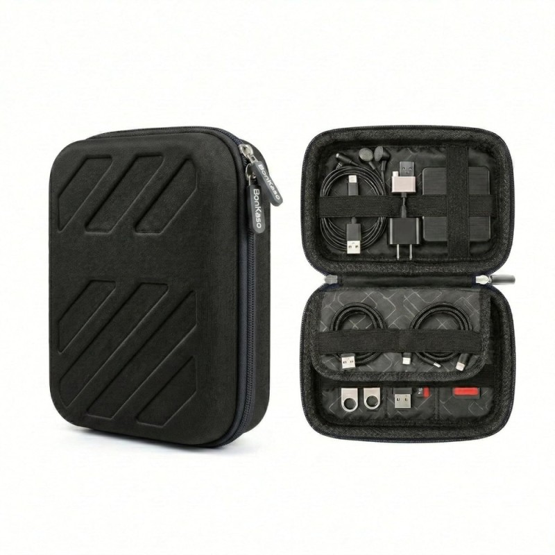 BonKaso Electronics Organizer Travel Case BK-3D_ORGNR-BLK EVA Hard Shell Compact Pouch Black