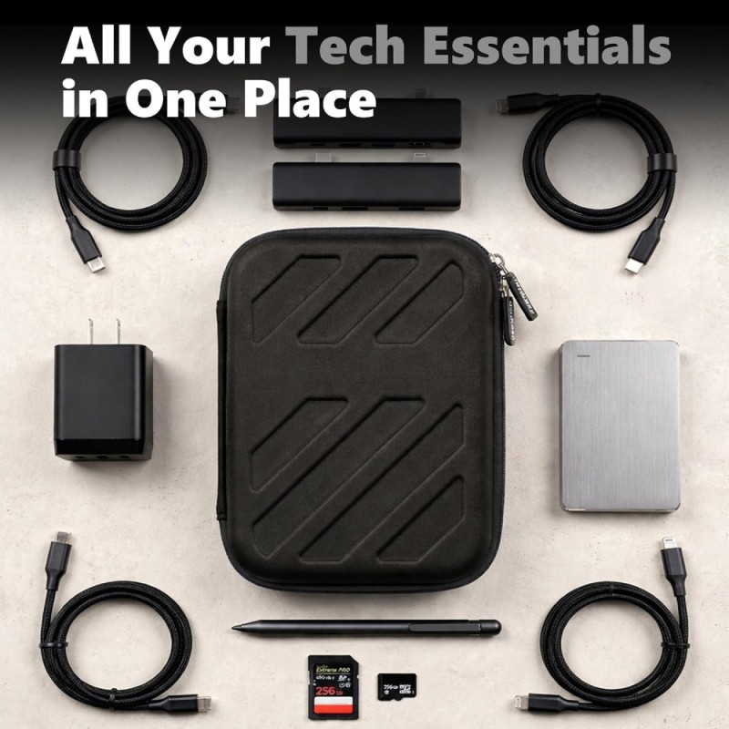 BonKaso Electronics Organizer Travel Case BK-3D_ORGNR-BLK EVA Hard Shell Compact Pouch Black