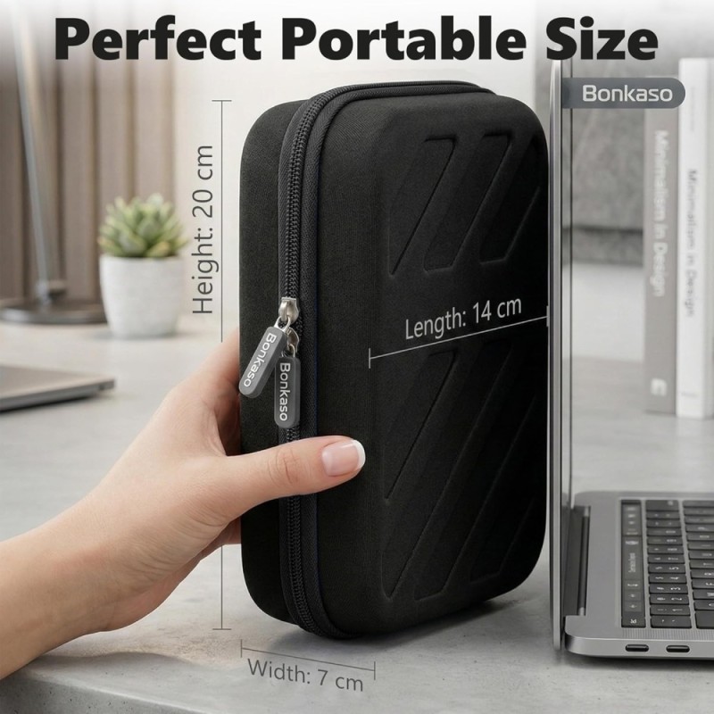 BonKaso Electronics Organizer Travel Case BK-3D_ORGNR-BLK EVA Hard Shell Compact Pouch Black