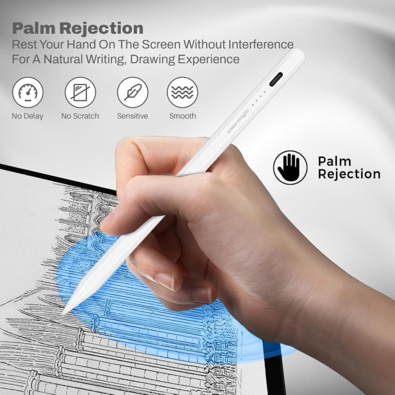 Case-Magic Active Stylus Pen CM-IS1 with Palm Rejection, Tilt Sensor, Fast Charge, White