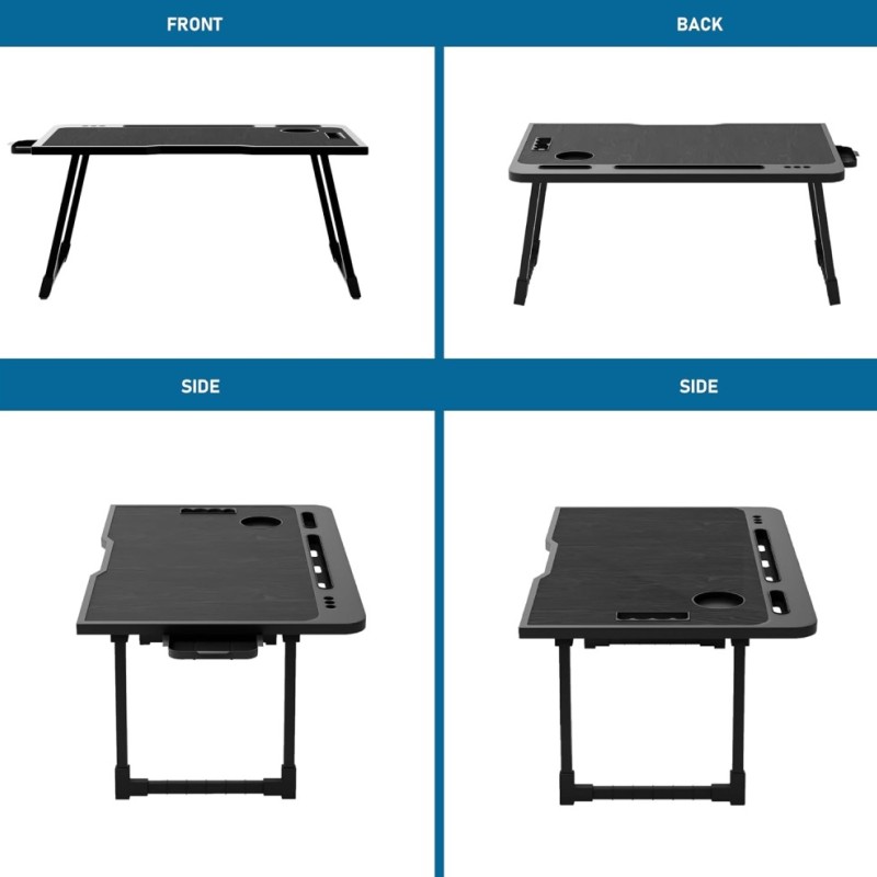 CERVONIX Laptop Table CER-458 Foldable with Cup Holder Black