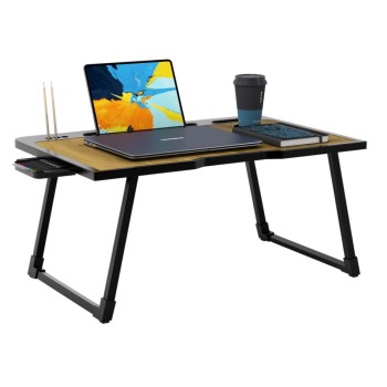 Cervonix Multipurpose Foldable Laptop Table CER-458 with Cup Holder, Wooden, 60 x 40 x 24 cm