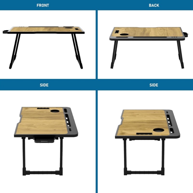 Cervonix Multipurpose Foldable Laptop Table CER-458 with Cup Holder, Wooden, 60 x 40 x 24 cm