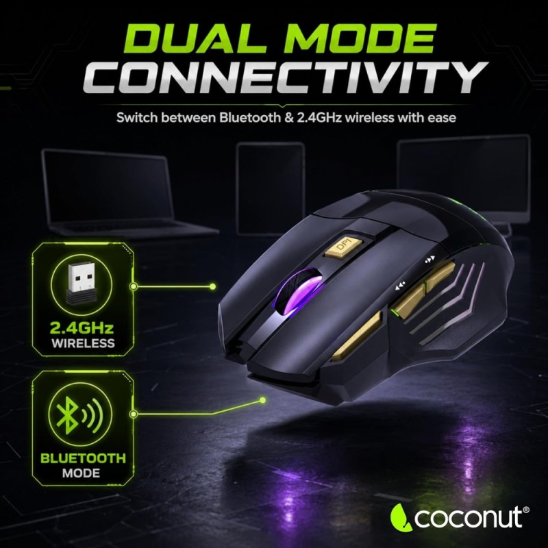 Coconut Gold+ Gaming Mouse 3200 DPI Ergonomic Wireless Gold
