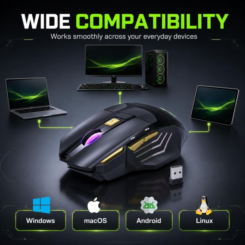 Coconut Gold+ Gaming Mouse 3200 DPI Ergonomic Wireless Gold