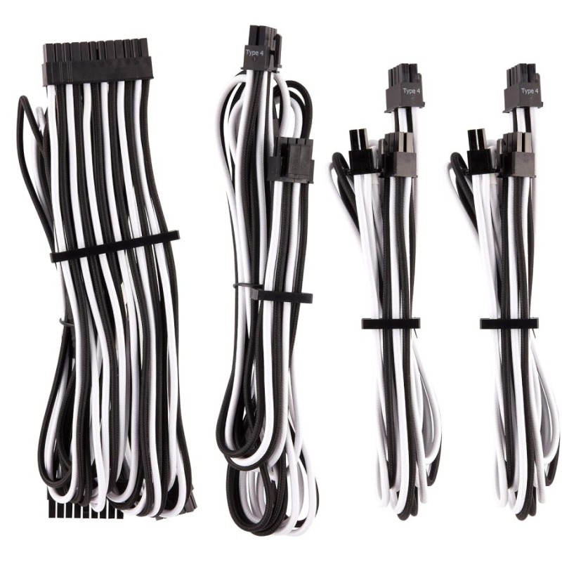 Corsair Component Premium Individually Sleeved DC Cable Starter Kit CP-8920220, 24-Pin, Flexible, White/Black