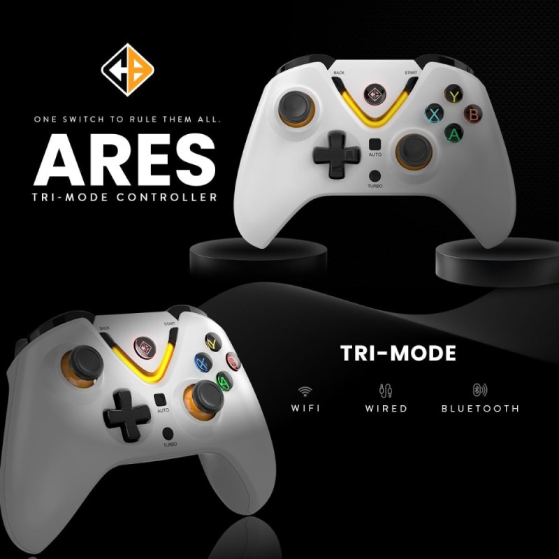 Cosmic Byte Ares Tri-Mode Wireless & Wired Controller for PC â€“ 2.4GHz, Bluetooth, USB-C Wired, Hall Effect Joysticks, Dual Vibration (White)