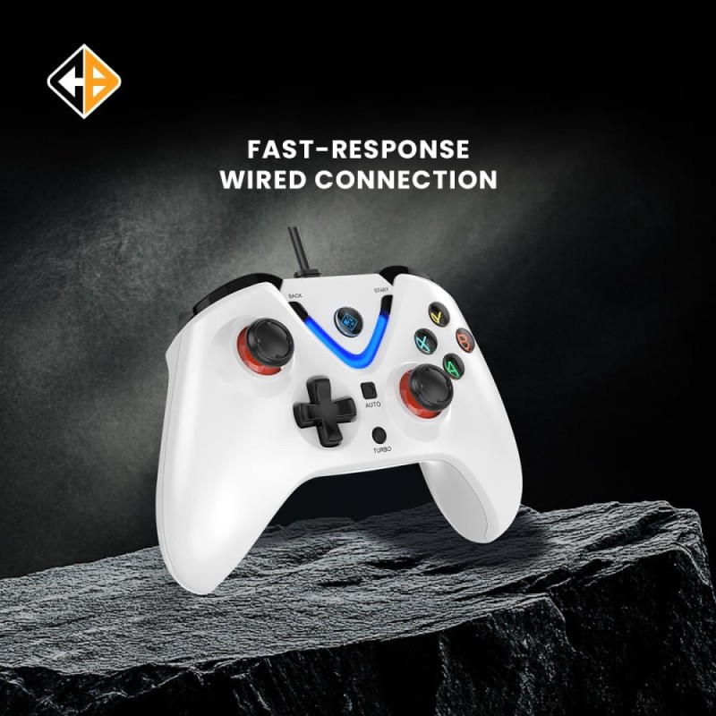 Cosmic Byte ARES Wired Controller for PC, Ergonomic Design, Dual Vibration, White
