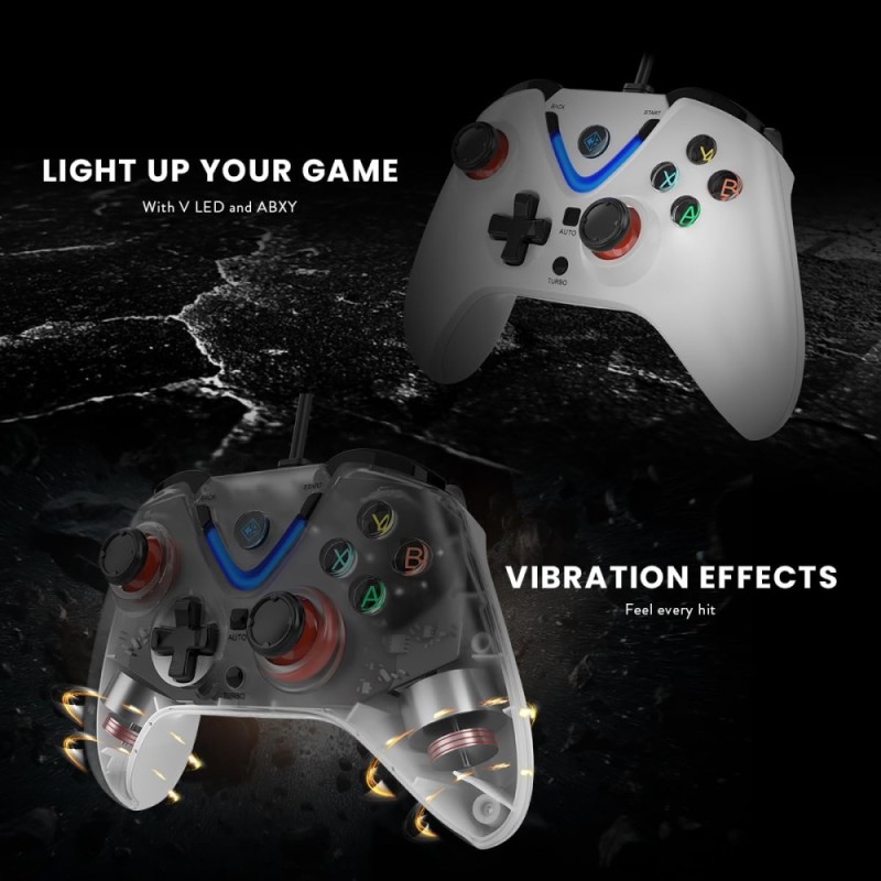 Cosmic Byte ARES Wired Controller for PC, Ergonomic Design, Dual Vibration, White