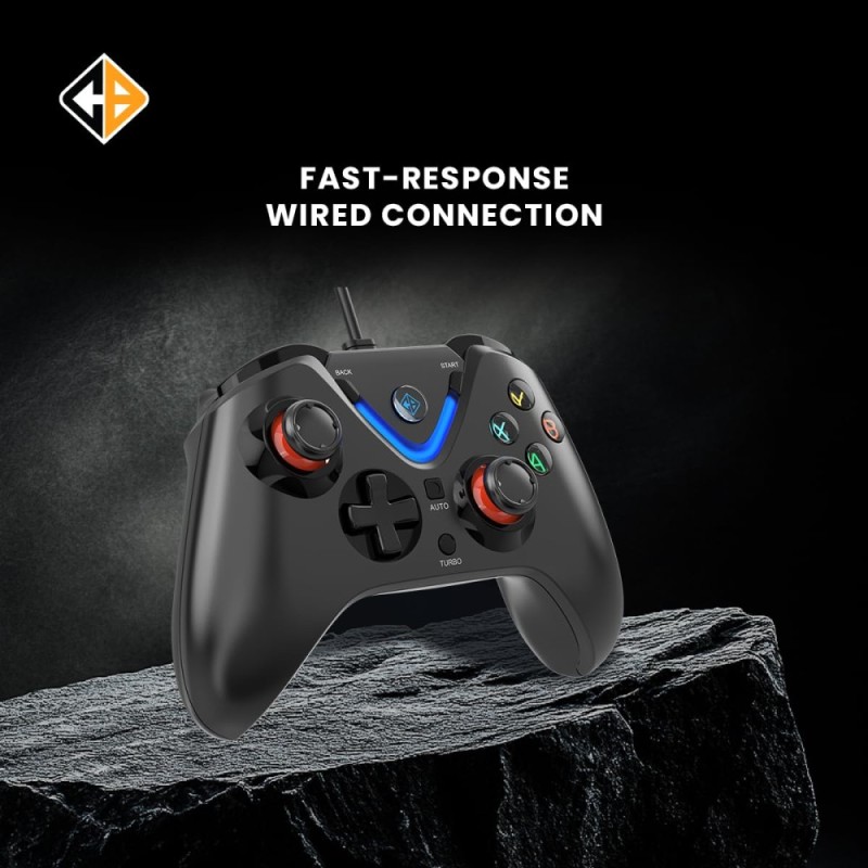Cosmic Byte ARES Wired Controller for PC, Hall Effect Joystick, Vibration, Turbo, Black