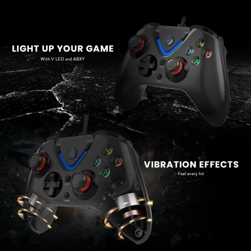 Cosmic Byte ARES Wired Controller for PC, Hall Effect Joystick, Vibration, Turbo, Black